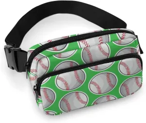 Fanny Pack for Women Men Green Baseball Softball Belt Bag Waist Pack Bum Bag for Running Cycling Hiking Travel Workout with Adjustable Strap