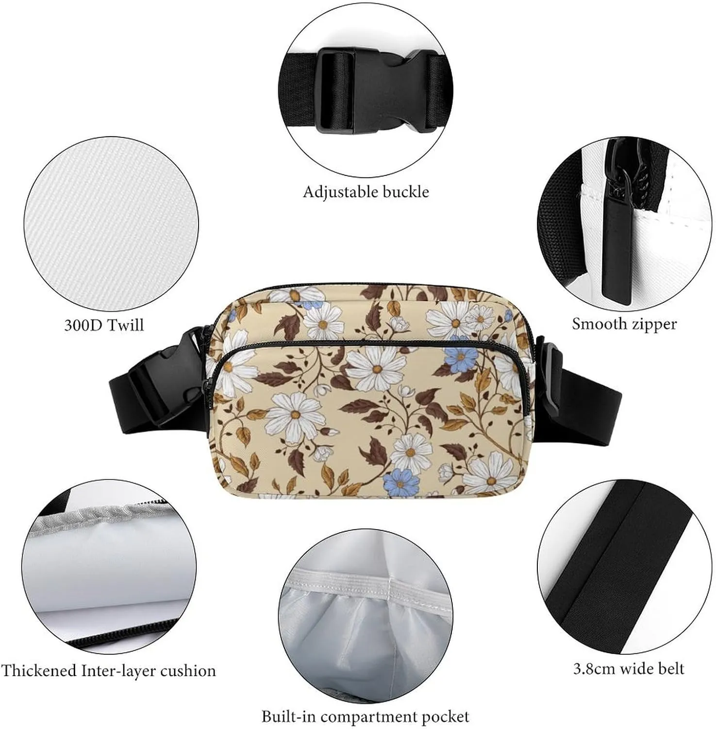 Fanny Pack for Women Men Summer Flowers Belt Bag Waist Pack Bum Bag for Running Cycling Hiking Travel Workout with Adjustable Strap
