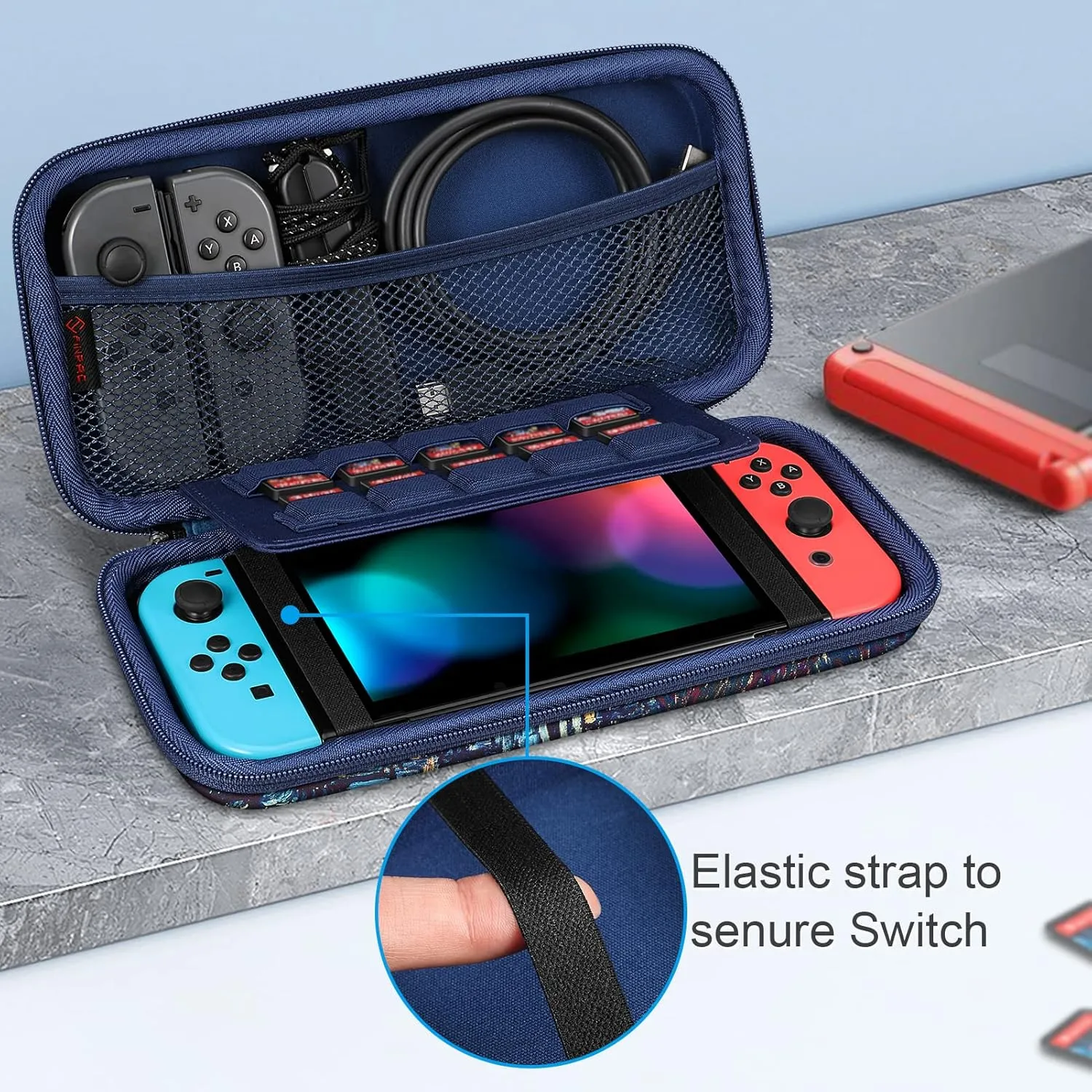 Fintie Carrying Case for Nintendo Switch OLED Model 7.0"/Switch 6.2", Portable Traveler Protective Cover Storage Bag with 10 Game Card Slots & Inner Pocket, Starry Night