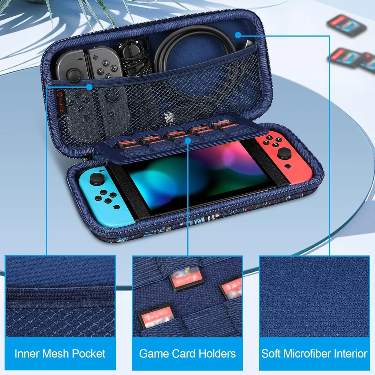 Fintie Carrying Case for Nintendo Switch OLED Model 7.0"/Switch 6.2", Portable Traveler Protective Cover Storage Bag with 10 Game Card Slots & Inner Pocket, Starry Night