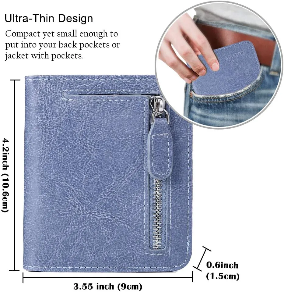 FUNTOR Small Wallets for Women, Ladies Small Compact Bifold Pocket RFID Blocking Genuine Leather Wallet for Women