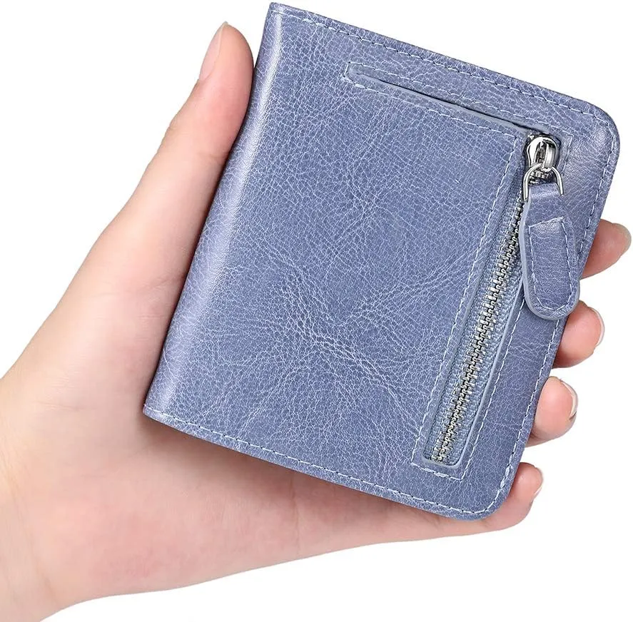 FUNTOR Small Wallets for Women, Ladies Small Compact Bifold Pocket RFID Blocking Genuine Leather Wallet for Women