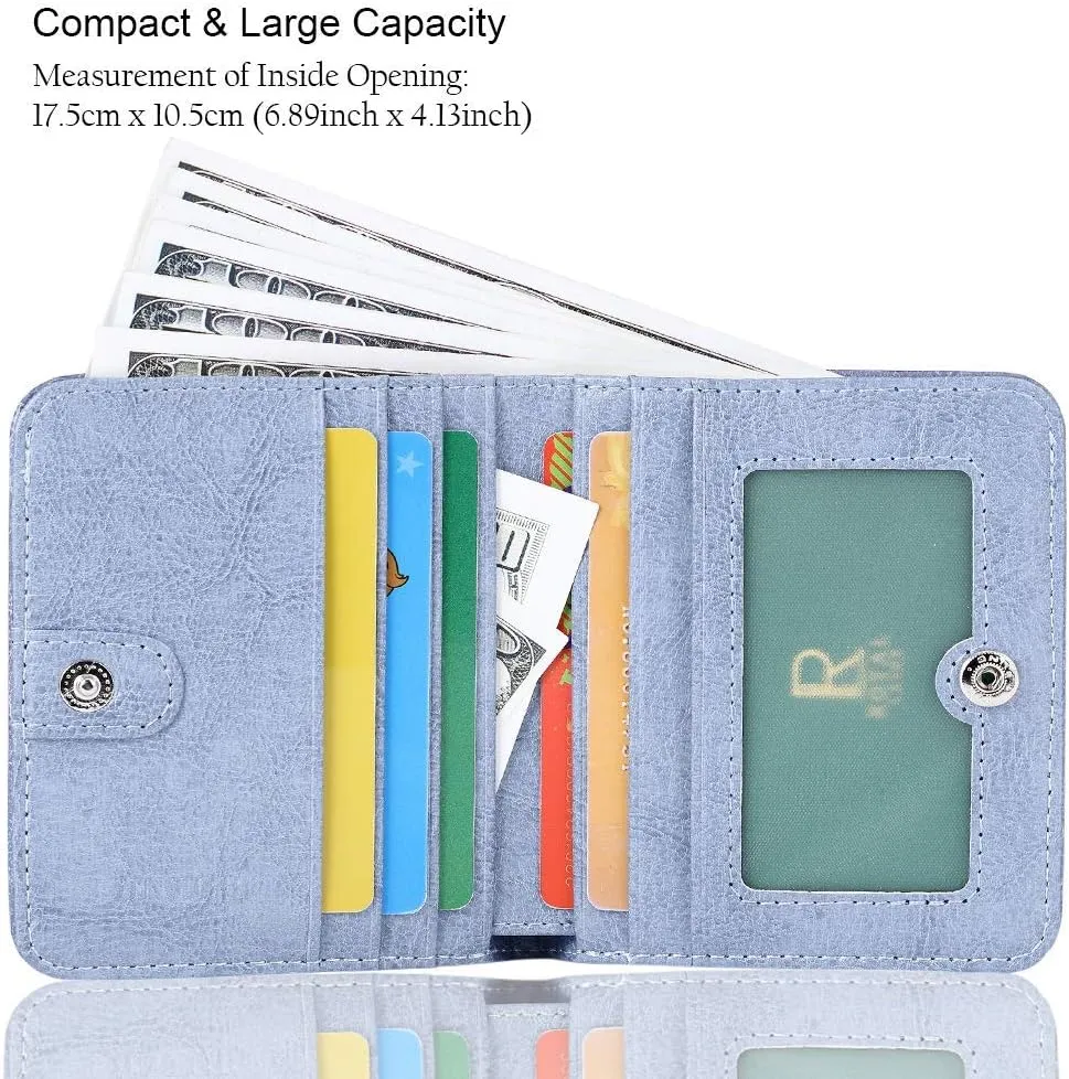 FUNTOR Small Wallets for Women, Ladies Small Compact Bifold Pocket RFID Blocking Genuine Leather Wallet for Women