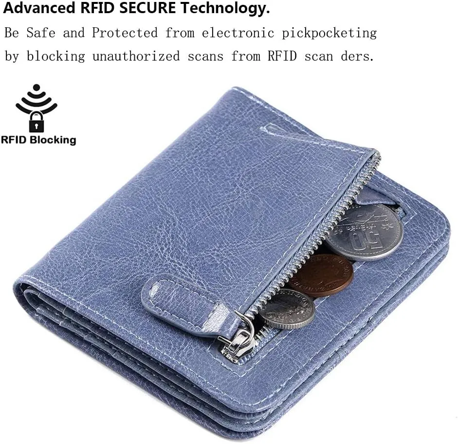 FUNTOR Small Wallets for Women, Ladies Small Compact Bifold Pocket RFID Blocking Genuine Leather Wallet for Women