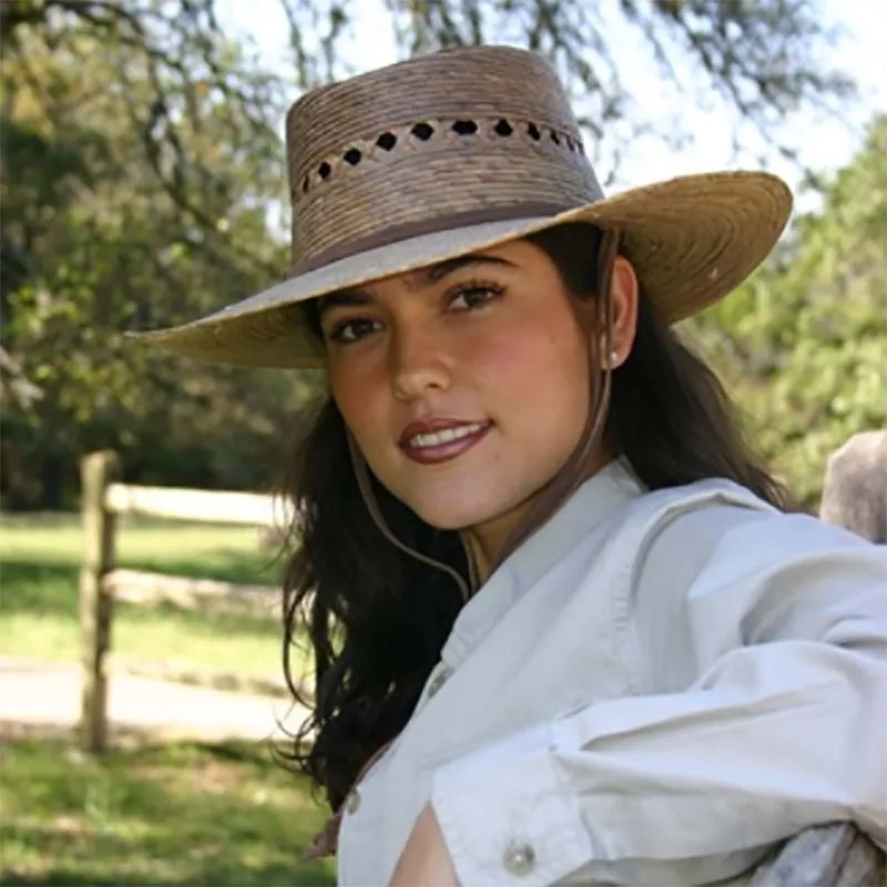 Gambler Burnt Palm Leaf Sun Hat with Lattice Crown upto 2XL- Tula Hats