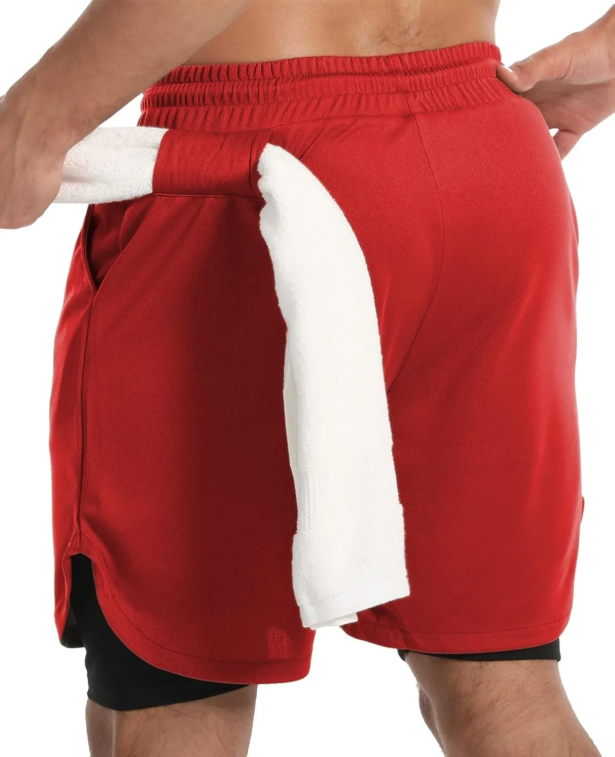 JWJ Men's Running Athletic Workout Sports Mens 2 in 1 Shorts Breathable Gym Short for Men with Pocket