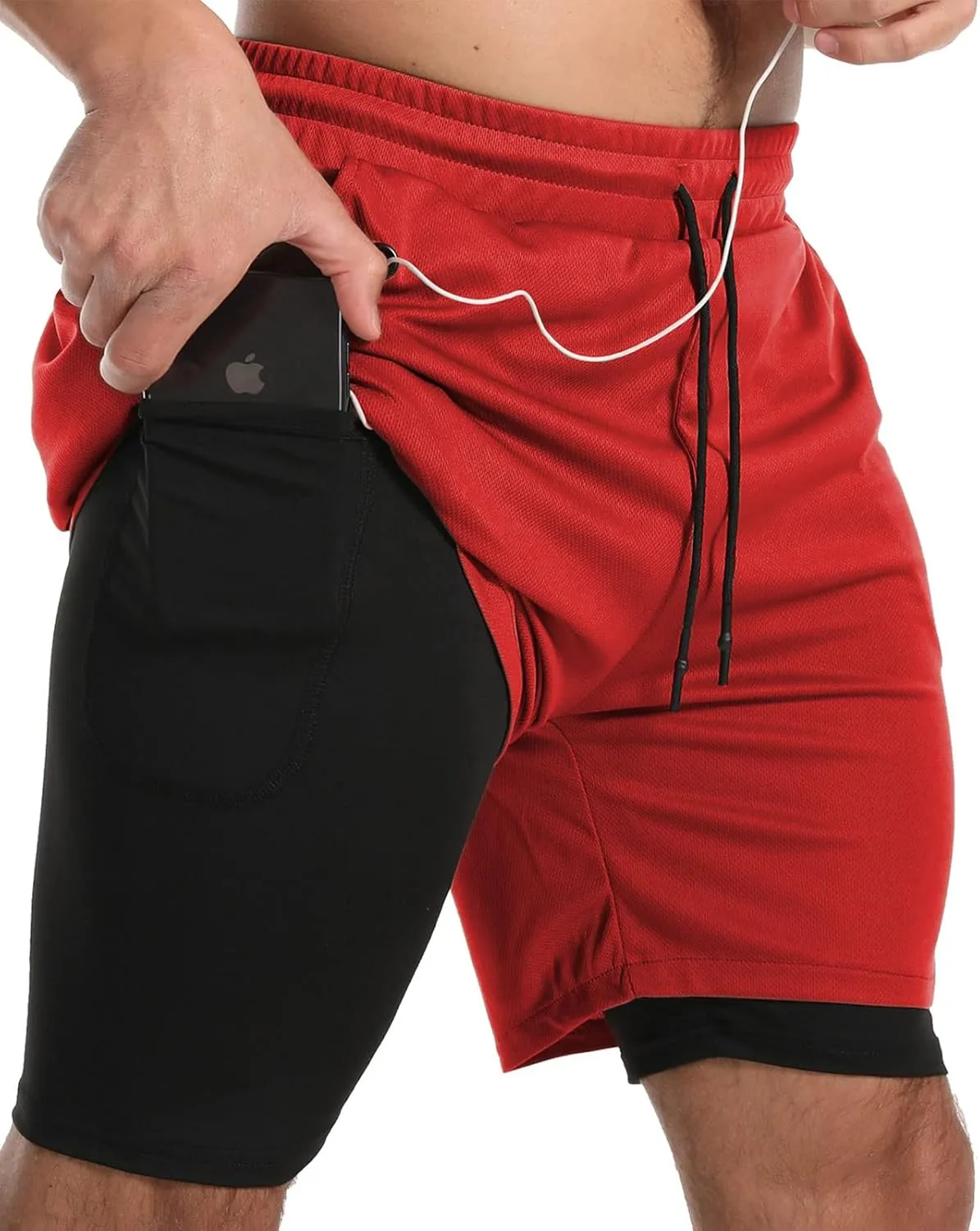 JWJ Men's Running Athletic Workout Sports Mens 2 in 1 Shorts Breathable Gym Short for Men with Pocket