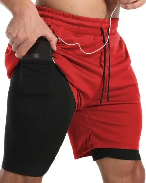 JWJ Men's Running Athletic Workout Sports Mens 2 in 1 Shorts Breathable Gym Short for Men with Pocket