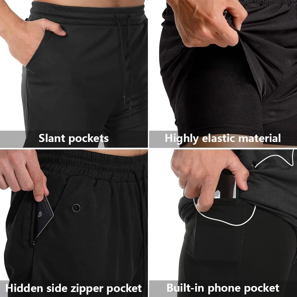 JWJ Men's Running Athletic Workout Sports Mens 2 in 1 Shorts Breathable Gym Short for Men with Pocket