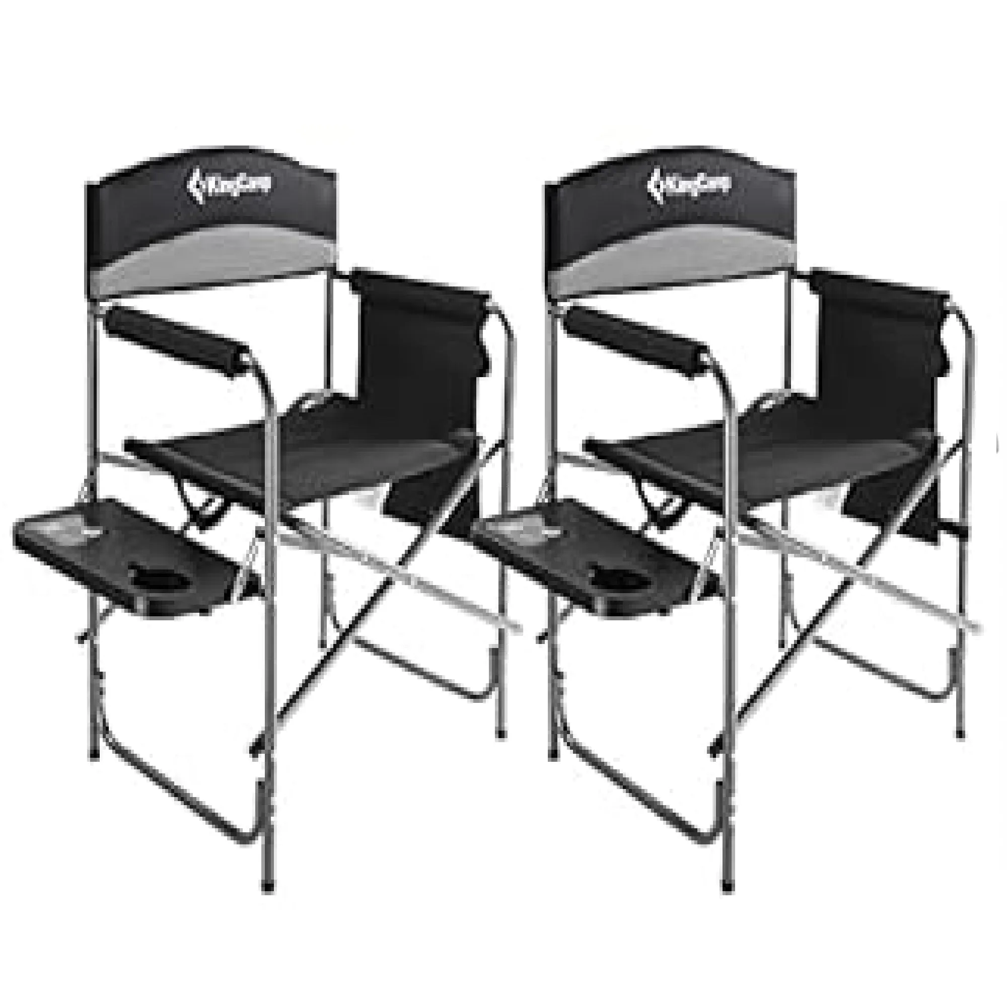KingCamp KC2009_BLACK/MEDIUMGREY-uskc Padded Outdoor Director Chair with Side Table, Integrated Cupholder, and Pockets for Camping, Sporting Events, or Picnics, Grey (2-Pack)