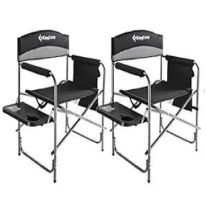 KingCamp KC2009_BLACK/MEDIUMGREY-uskc Padded Outdoor Director Chair with Side Table, Integrated Cupholder, and Pockets for Camping, Sporting Events, or Picnics, Grey (2-Pack)