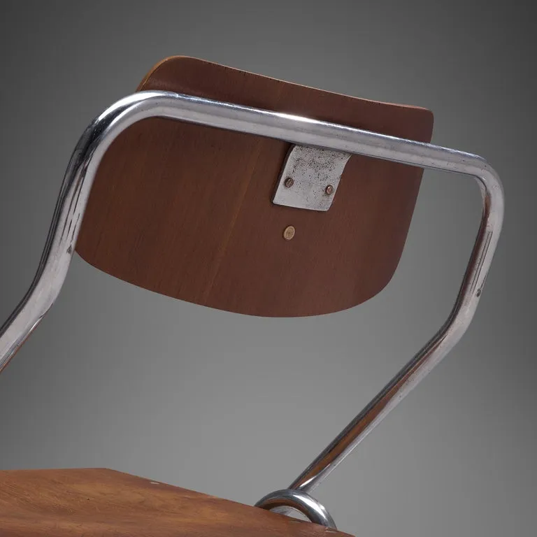 Large Set of Dutch Chairs with Chrome Tubular Frame