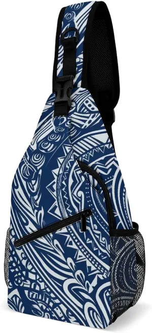 Lightweight Chest Bag Crossbody Bag Blue Polynesian Maori Tribal Pattern Sling Backpack for Women Men Sports Travel