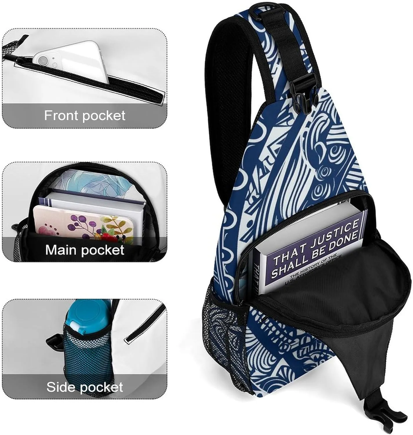 Lightweight Chest Bag Crossbody Bag Blue Polynesian Maori Tribal Pattern Sling Backpack for Women Men Sports Travel