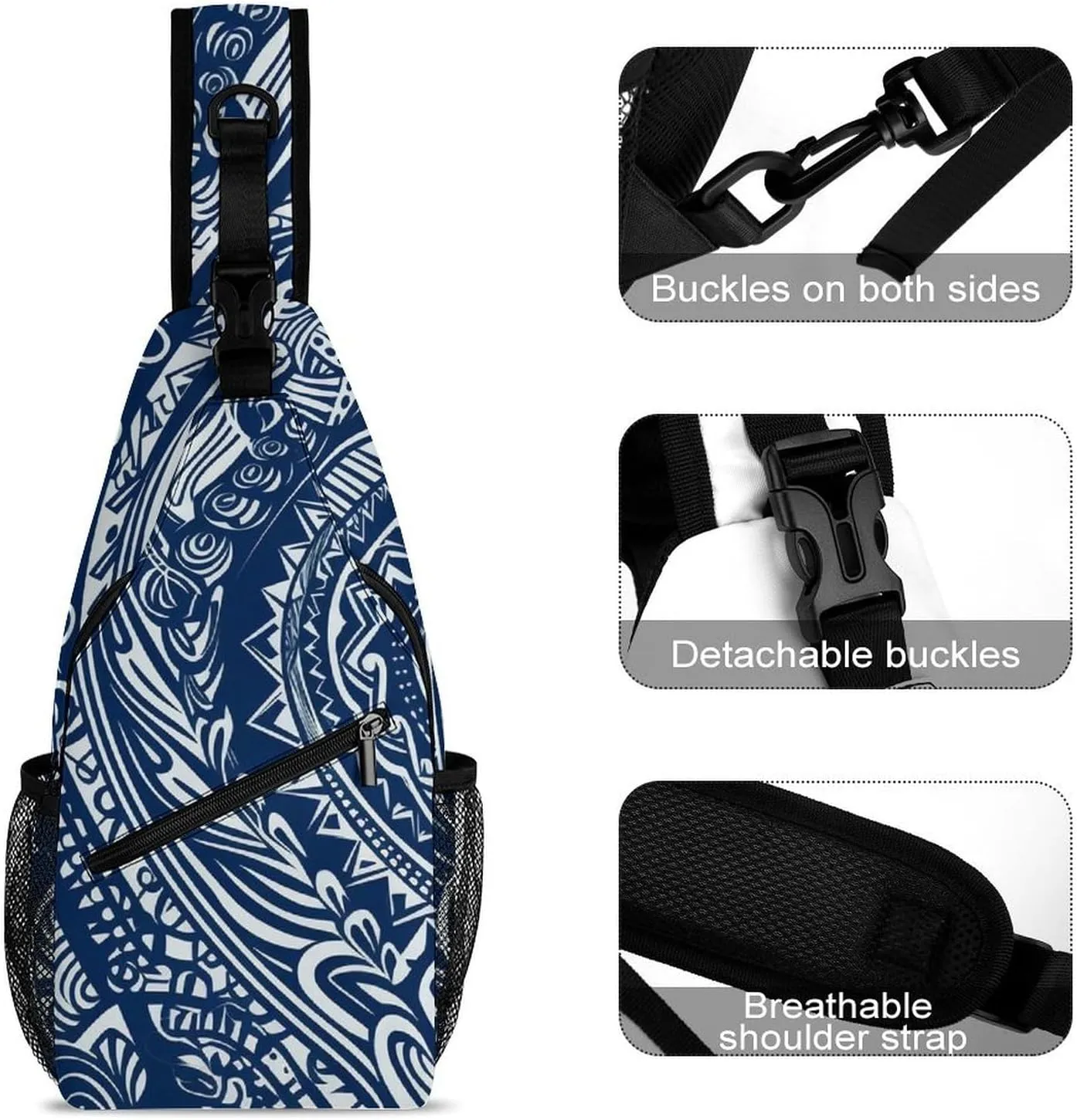 Lightweight Chest Bag Crossbody Bag Blue Polynesian Maori Tribal Pattern Sling Backpack for Women Men Sports Travel
