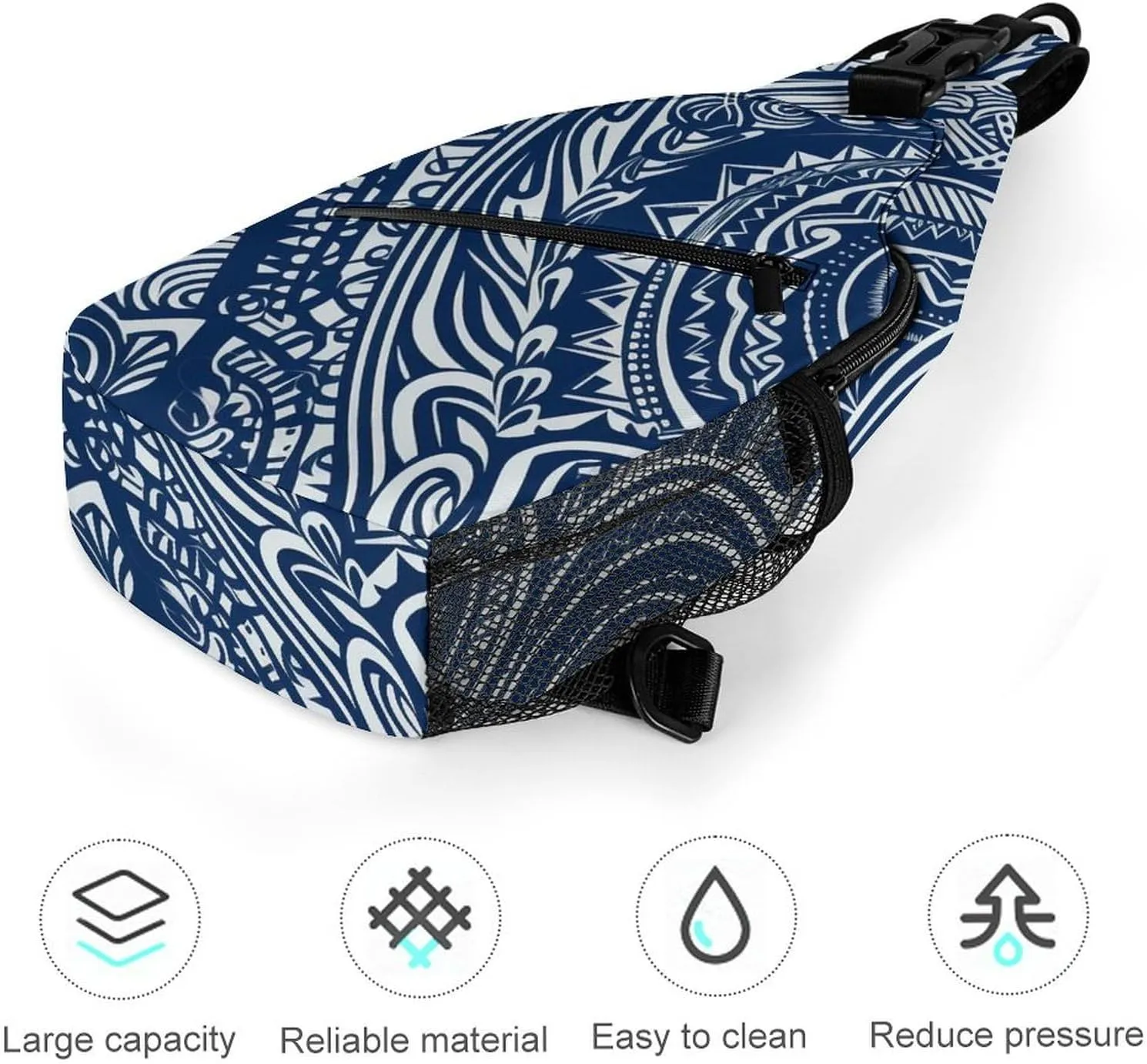 Lightweight Chest Bag Crossbody Bag Blue Polynesian Maori Tribal Pattern Sling Backpack for Women Men Sports Travel