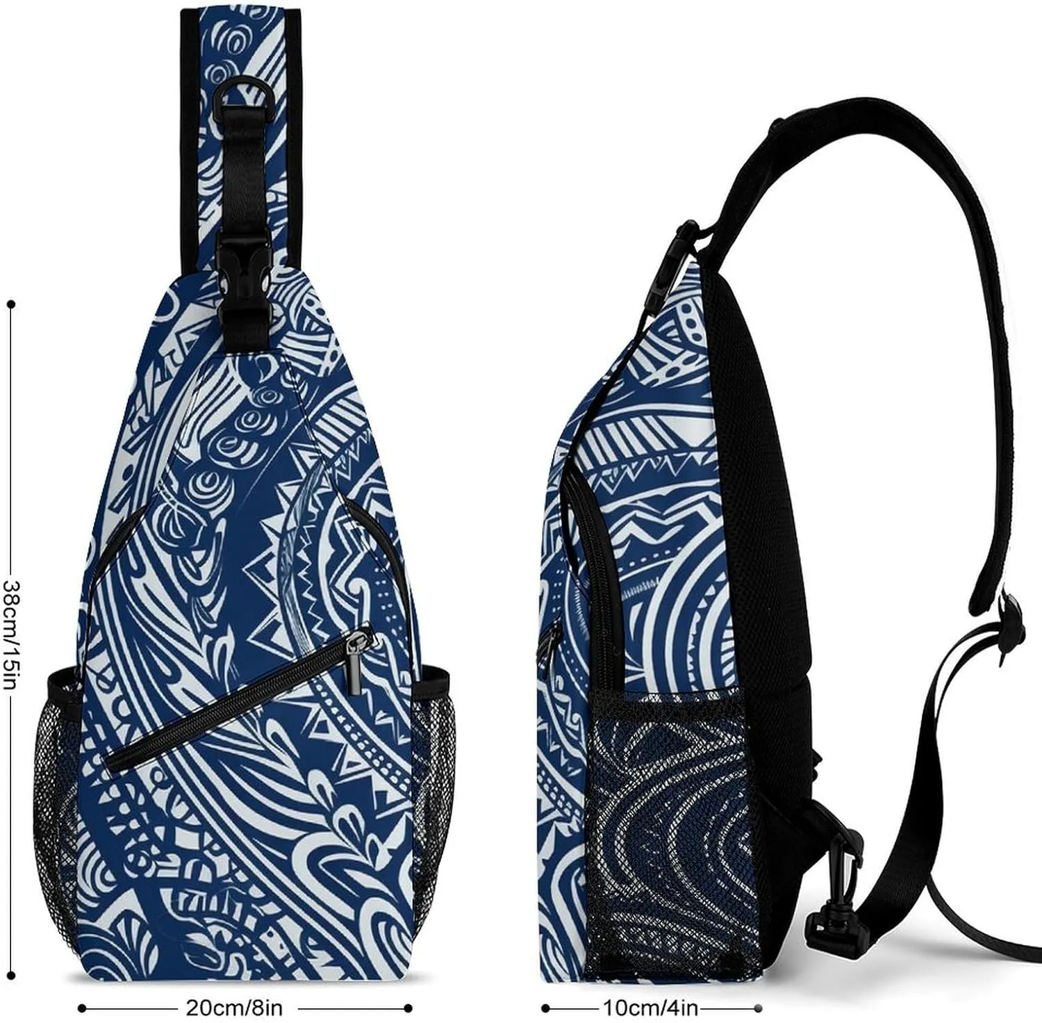 Lightweight Chest Bag Crossbody Bag Blue Polynesian Maori Tribal Pattern Sling Backpack for Women Men Sports Travel