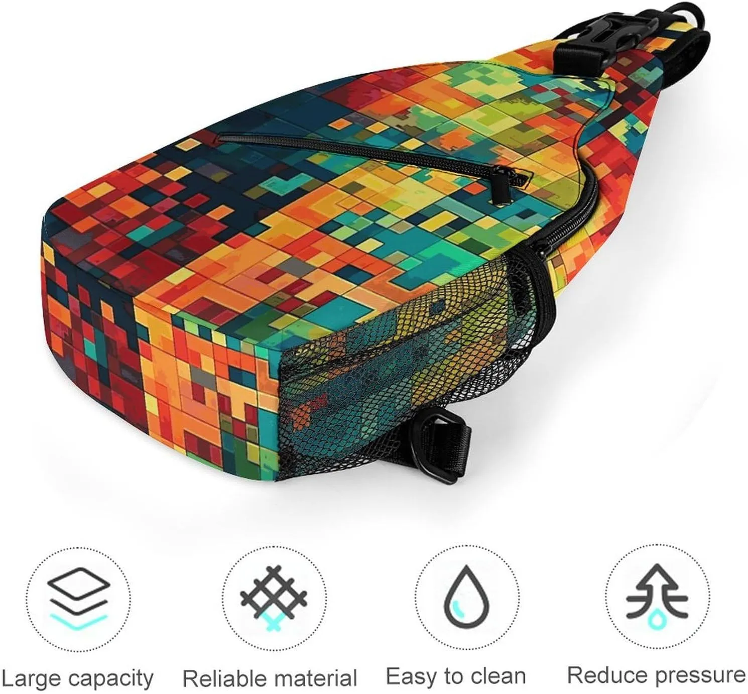 Lightweight Chest Bag Crossbody Bag Pixel Art Pattern Sling Backpack for Women Men Sports Travel