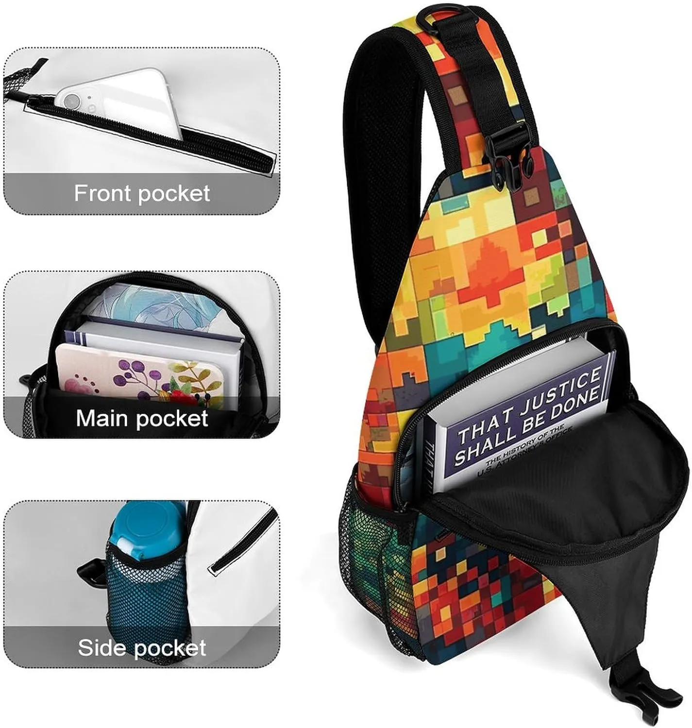 Lightweight Chest Bag Crossbody Bag Pixel Art Pattern Sling Backpack for Women Men Sports Travel