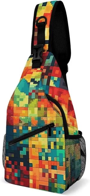 Lightweight Chest Bag Crossbody Bag Pixel Art Pattern Sling Backpack for Women Men Sports Travel