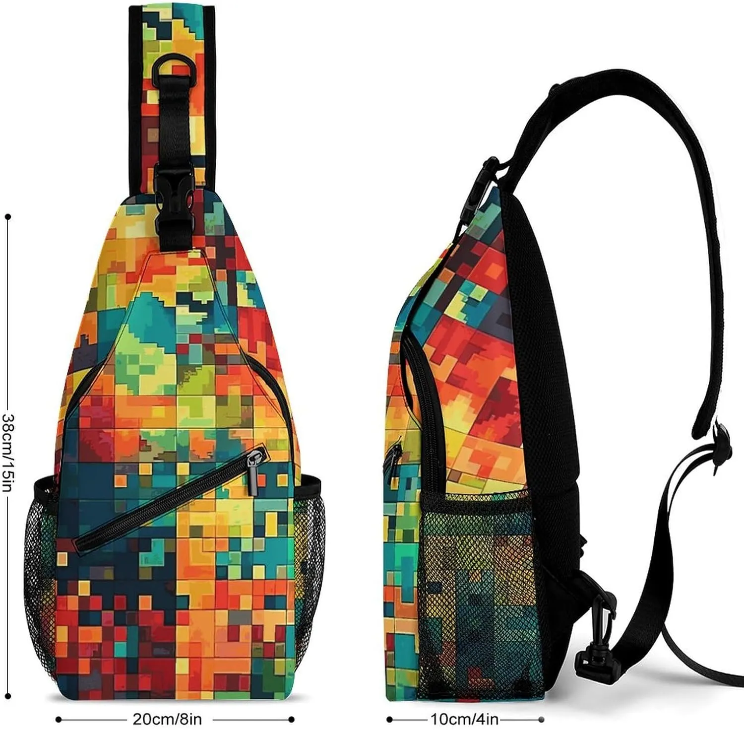 Lightweight Chest Bag Crossbody Bag Pixel Art Pattern Sling Backpack for Women Men Sports Travel