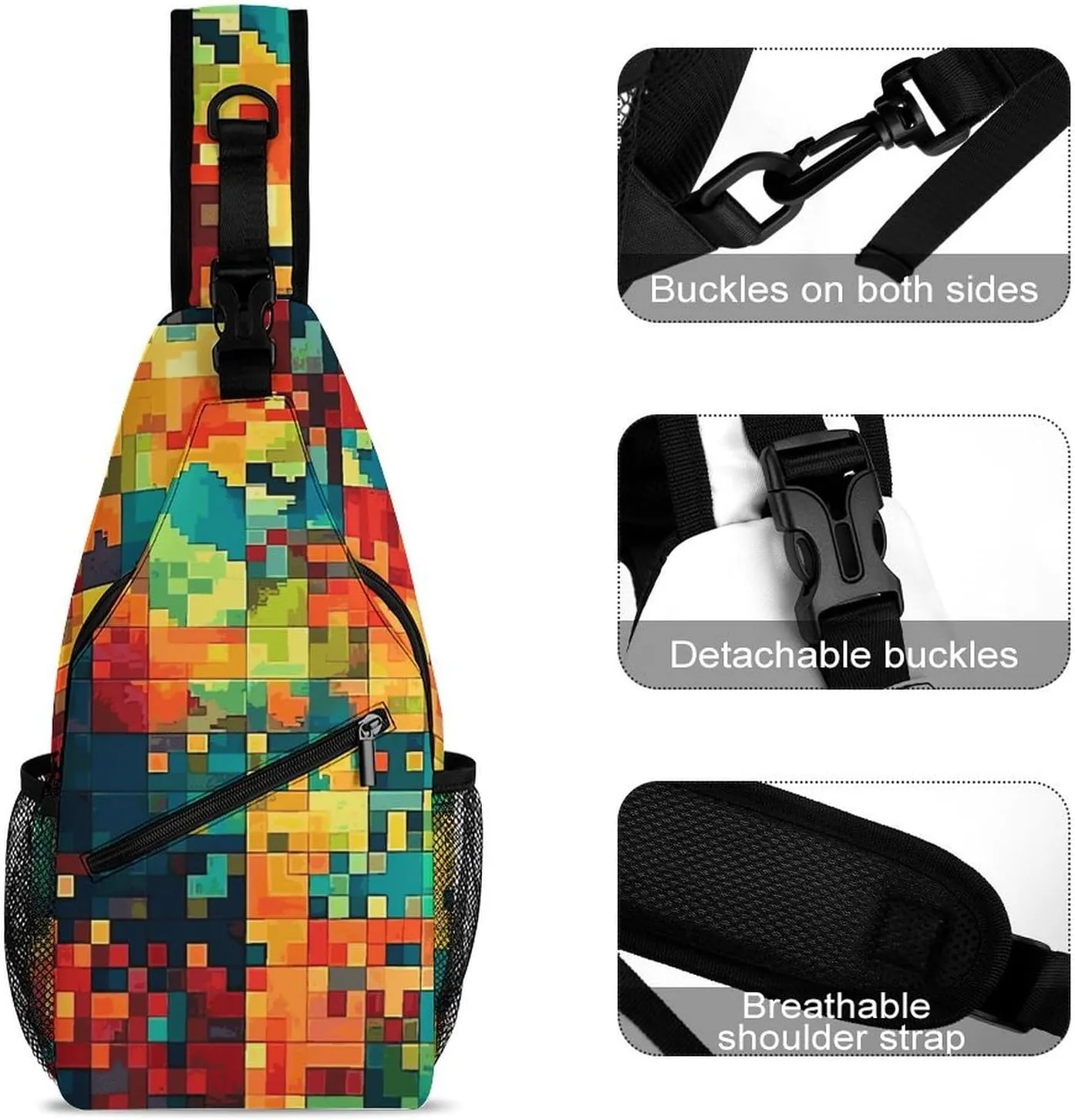 Lightweight Chest Bag Crossbody Bag Pixel Art Pattern Sling Backpack for Women Men Sports Travel