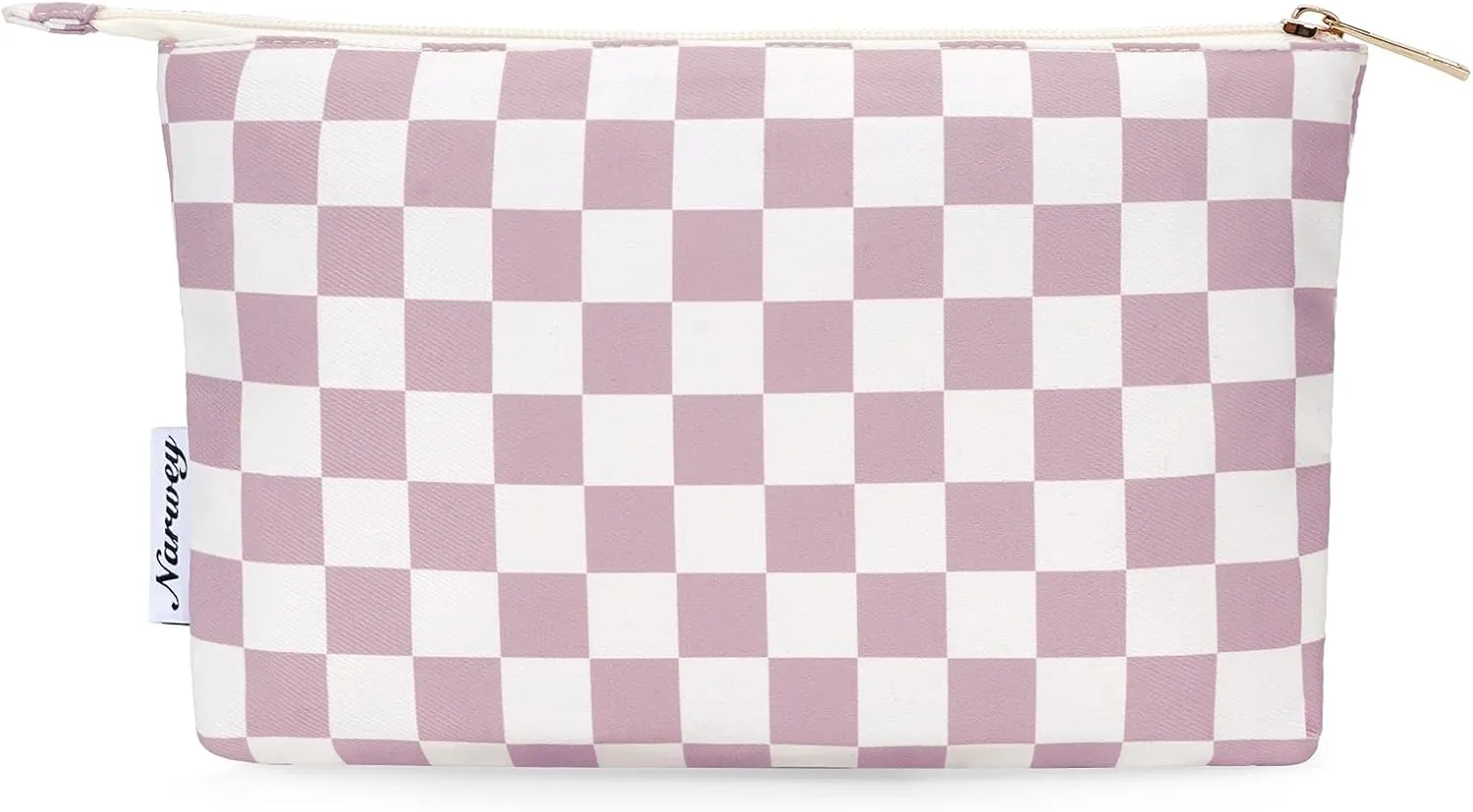 Narwey Small Checkered Makeup Bag for Purse Small Cosmetic Bag Women Travel Makeup Pouch Zipper Pouch (Dusty Rose Checkerboard)