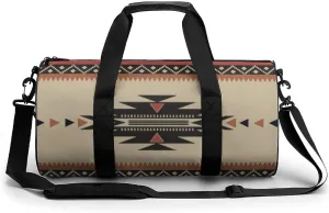 Native Tribal Woven Pattern in Browns, Black, Rust Large Capacity Portable Cylindrical Fitness Bag