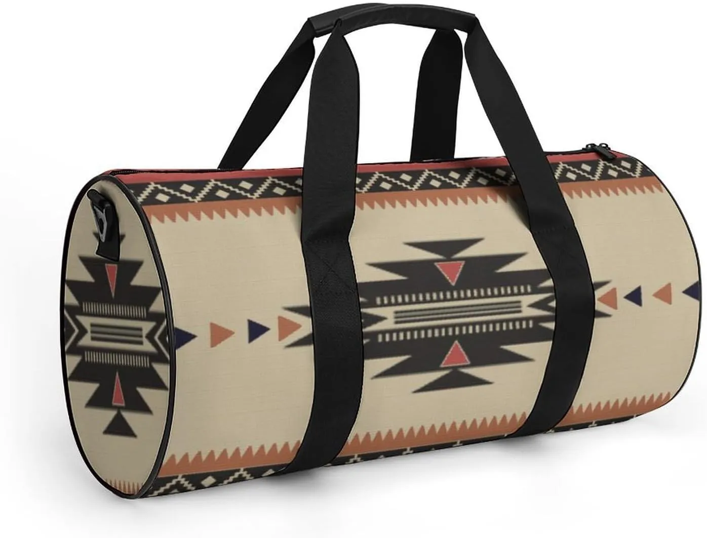 Native Tribal Woven Pattern in Browns, Black, Rust Large Capacity Portable Cylindrical Fitness Bag