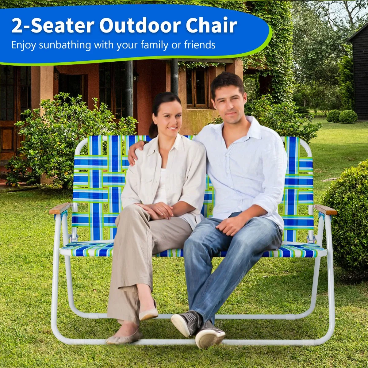 NNECW Outdoor Double Camping Chair with Armrest Support up to 300KG