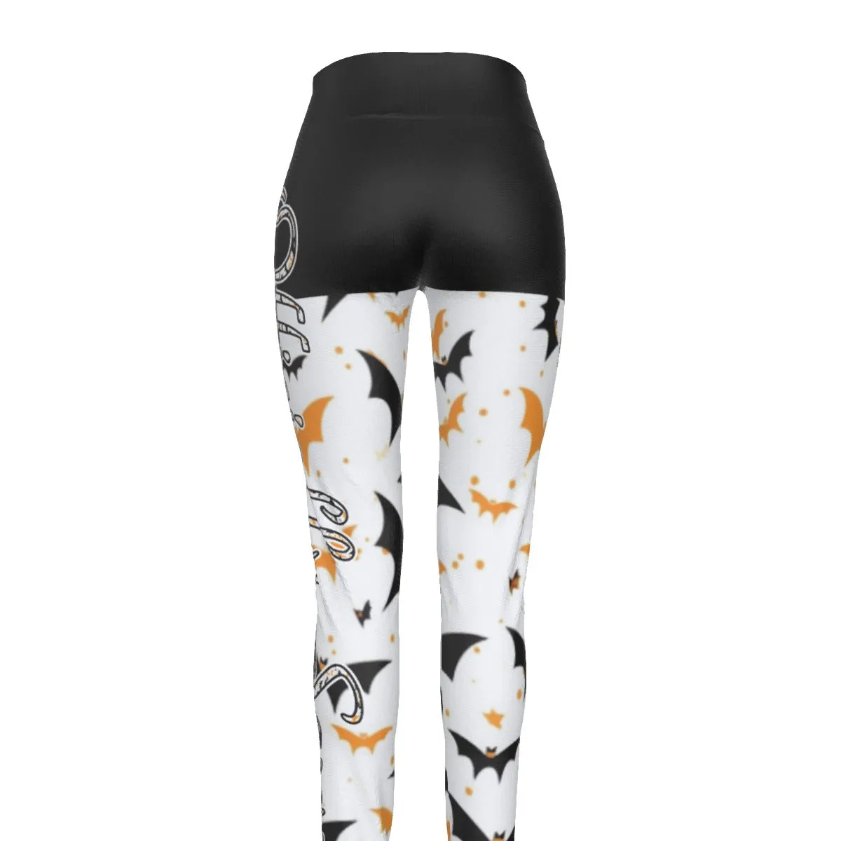 Officially Sexy Halloween Collection Black and Orange Bats Women's Black High Waist Booty Popper Leggings #2