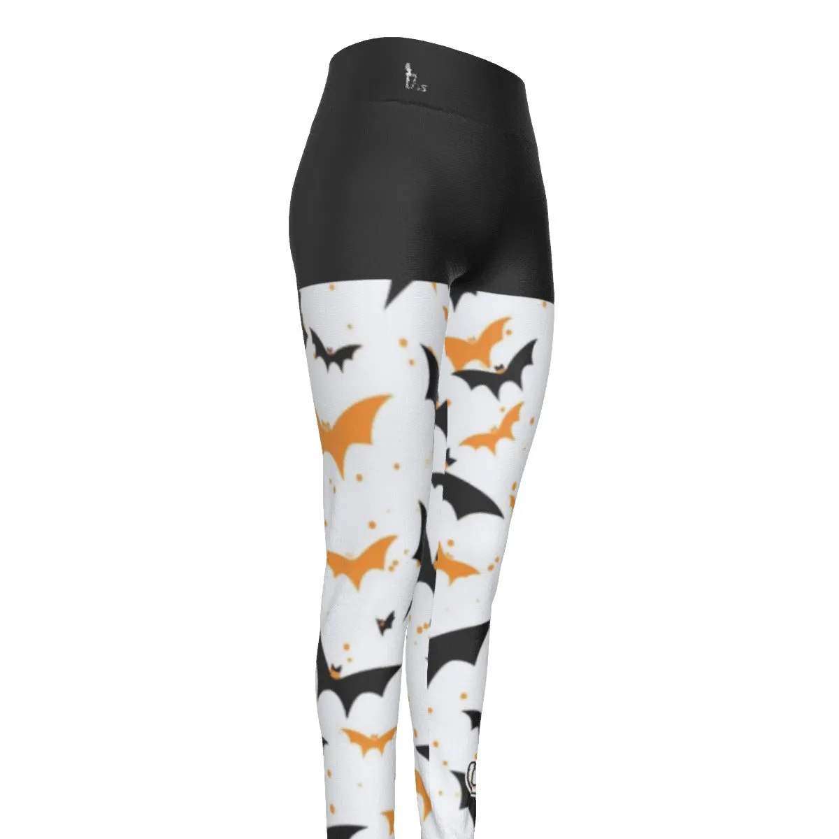 Officially Sexy Halloween Collection Black and Orange Bats Women's Black High Waist Booty Popper Leggings #2