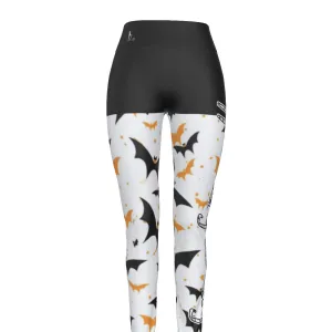 Officially Sexy Halloween Collection Black and Orange Bats Women's Black High Waist Booty Popper Leggings #2