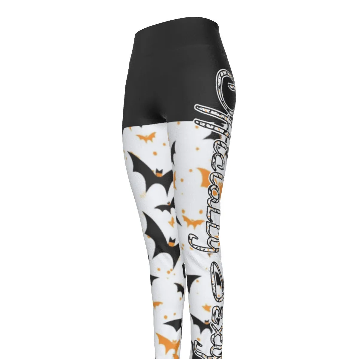 Officially Sexy Halloween Collection Black and Orange Bats Women's Black High Waist Booty Popper Leggings #2