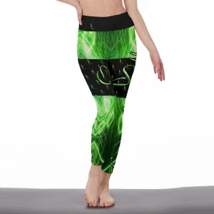 Officially Sexy Neon Green Laser Collection Hearts High Waist Thigh High Booty Popper Leggings OS On Front and Back (English)