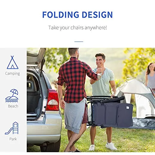 Outsunny Folding Rocking Chair Set Pack of 2 Padded Rockers with Armrest, Navy Blue/Grey