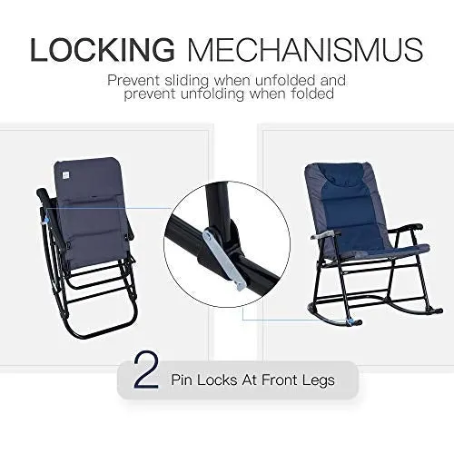 Outsunny Folding Rocking Chair Set Pack of 2 Padded Rockers with Armrest, Navy Blue/Grey