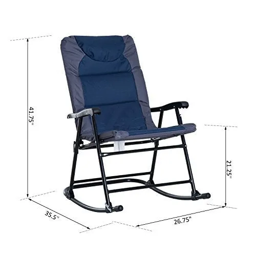 Outsunny Folding Rocking Chair Set Pack of 2 Padded Rockers with Armrest, Navy Blue/Grey