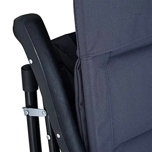 Outsunny Folding Rocking Chair Set Pack of 2 Padded Rockers with Armrest, Navy Blue/Grey