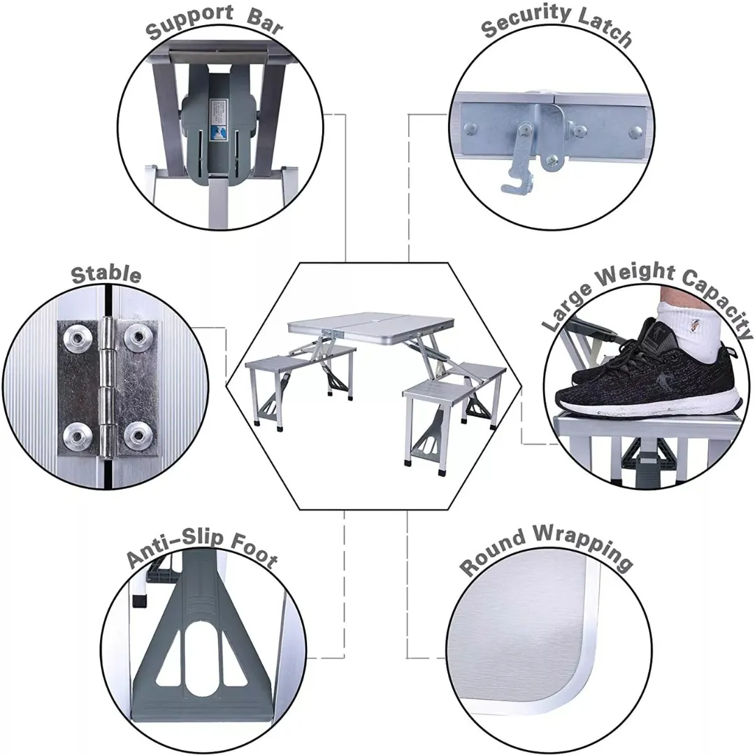 Portable Outdoor Camping Folding Aluminium Picnic Table with Chair