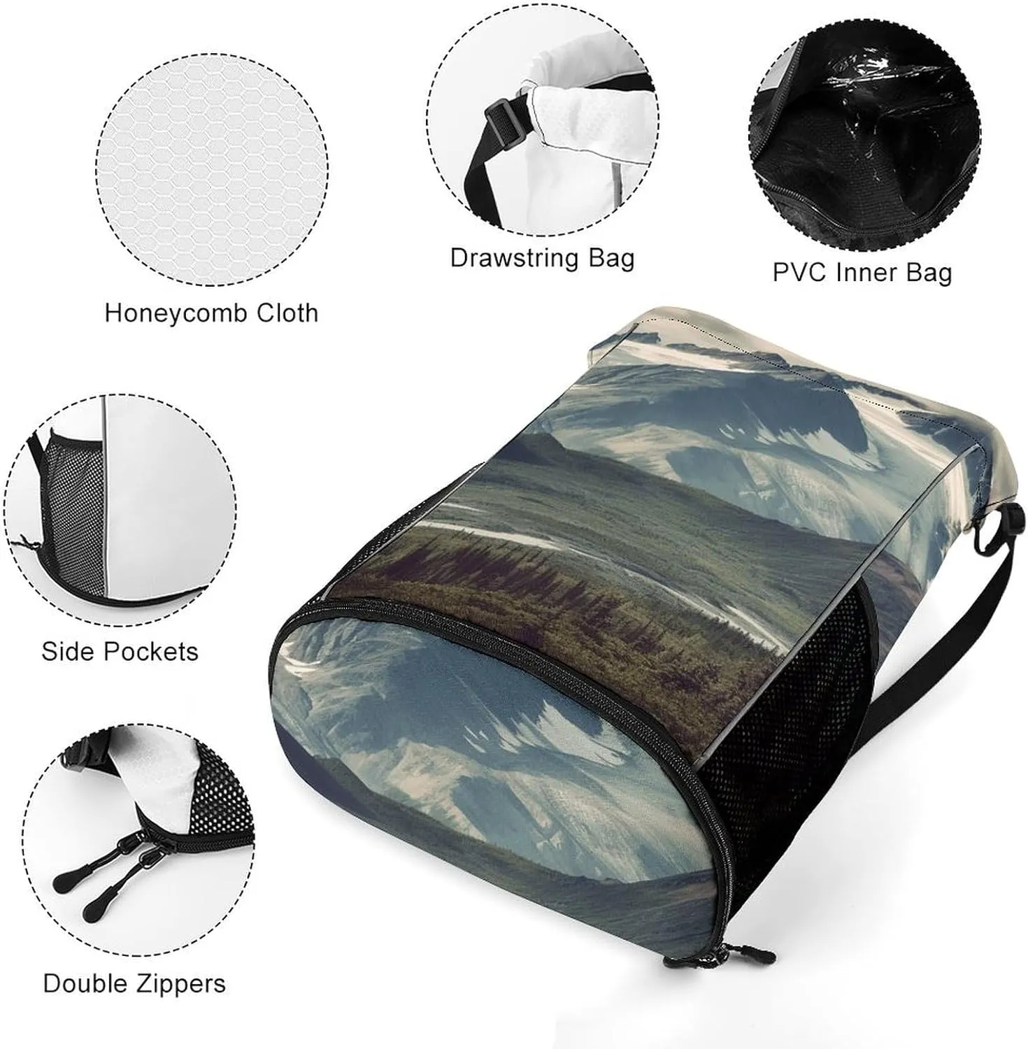 Sports Drawstring Backpack,Alaska Mountains String Swim Gym Bag with Shoes Compartment Gym Drawstring Bag