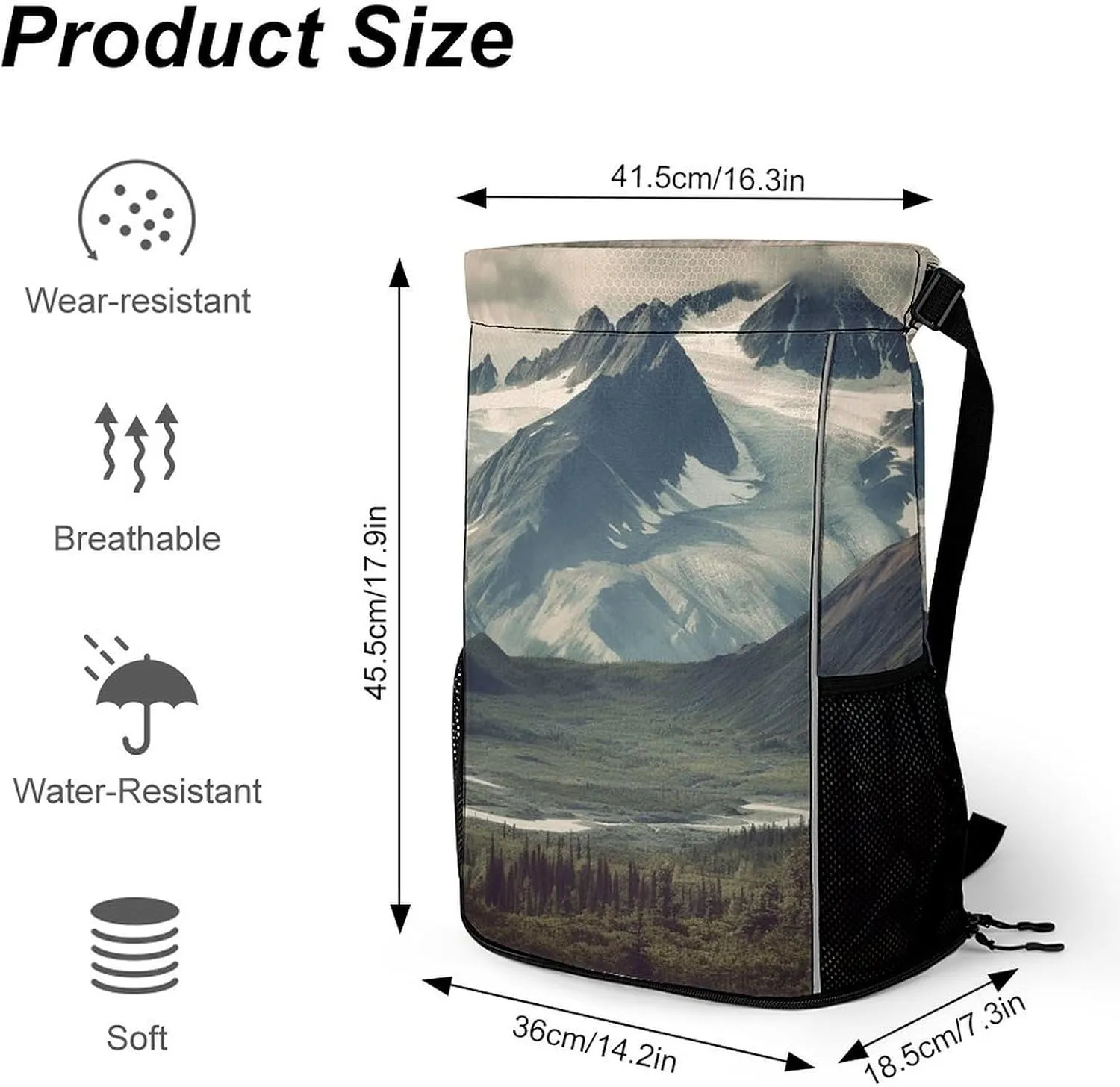 Sports Drawstring Backpack,Alaska Mountains String Swim Gym Bag with Shoes Compartment Gym Drawstring Bag