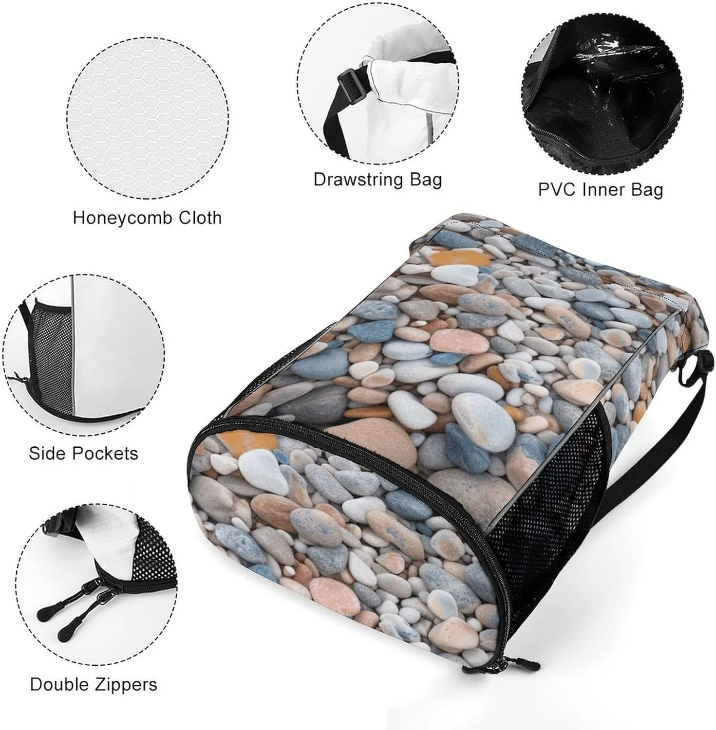 Sports Drawstring Backpack,Beach Colored Pebbles String Swim Gym Bag with Shoes Compartment Gym Drawstring Bag