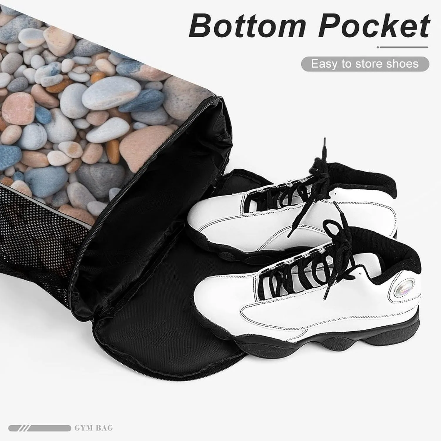 Sports Drawstring Backpack,Beach Colored Pebbles String Swim Gym Bag with Shoes Compartment Gym Drawstring Bag