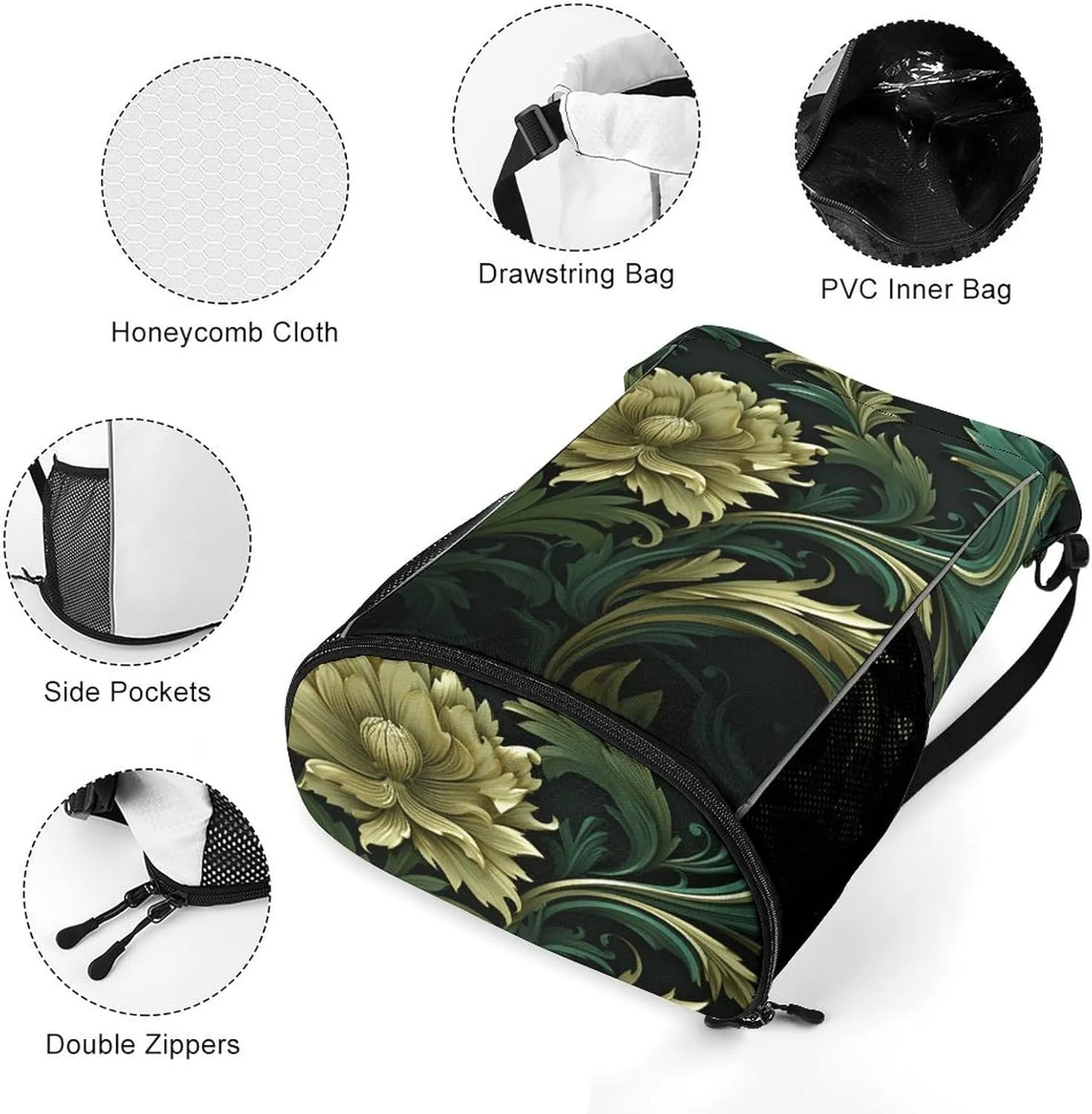 Sports Drawstring Backpack,Dark Green And Green Style String Swim Gym Bag with Shoes Compartment Gym Drawstring Bag