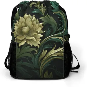 Sports Drawstring Backpack,Dark Green And Green Style String Swim Gym Bag with Shoes Compartment Gym Drawstring Bag
