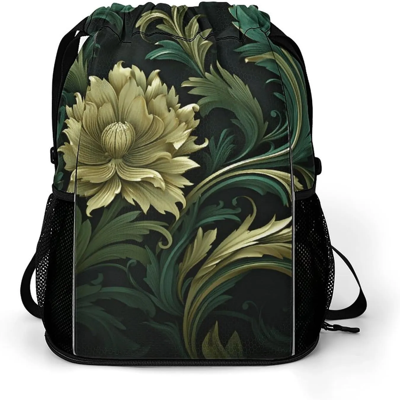 Sports Drawstring Backpack,Dark Green And Green Style String Swim Gym Bag with Shoes Compartment Gym Drawstring Bag