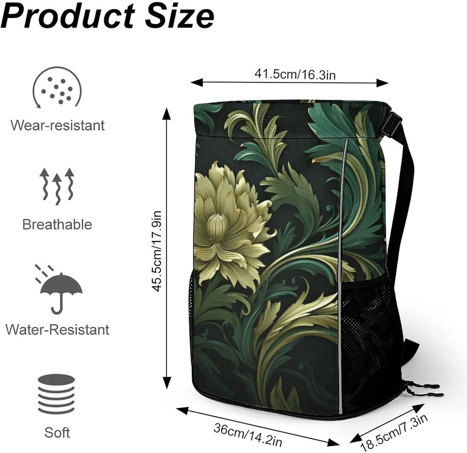 Sports Drawstring Backpack,Dark Green And Green Style String Swim Gym Bag with Shoes Compartment Gym Drawstring Bag
