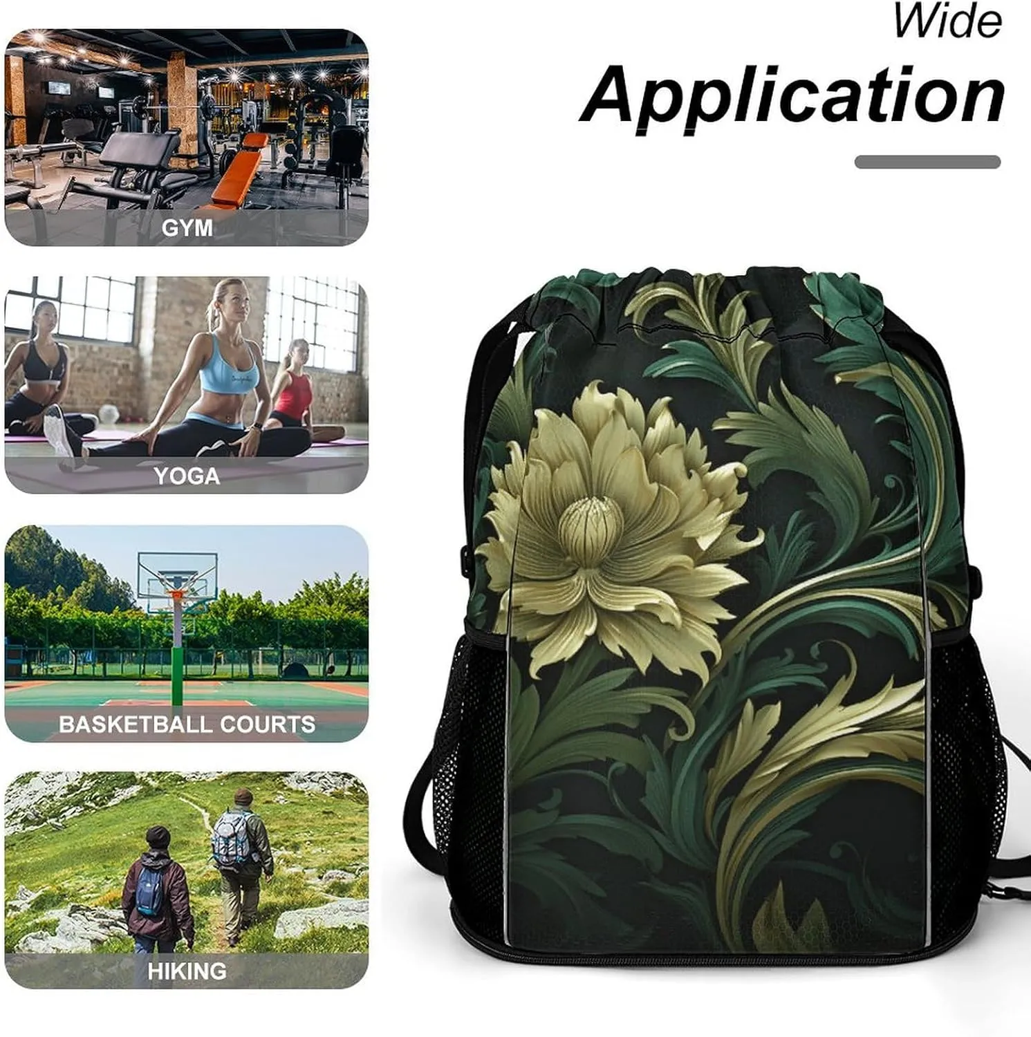 Sports Drawstring Backpack,Dark Green And Green Style String Swim Gym Bag with Shoes Compartment Gym Drawstring Bag