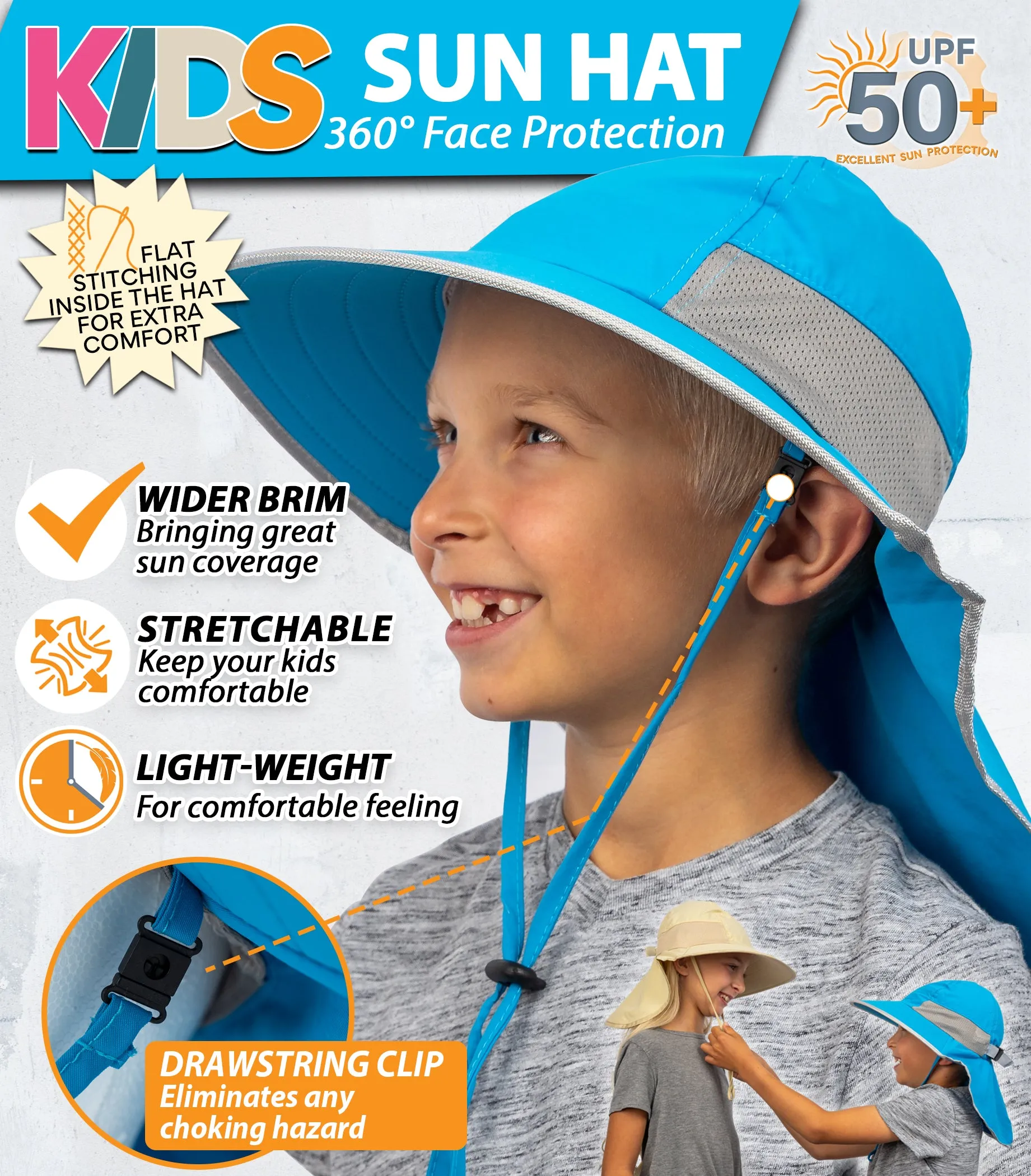 Sun Protection Hat for Kids with UPF 50  - Safety Headgear - Discoverer Series